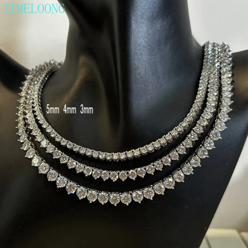 พร้อมใบรับรอง GRA จริง Moissanite VVS1 3EX D สี 3-5 MM Diamonds S925 เงินสเตอร์ลิงสร้อยคอเทนนิสผู้หญ