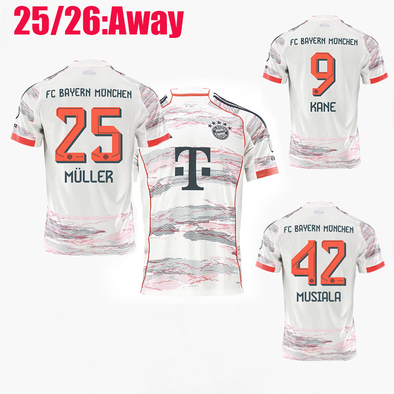 25/26 Kane Soccer Clothe 2025/26 เสื้อเยือนบาเยิร์น Kimmic Coman Sane Muller Musala Olise เสื้อยืดฟุ