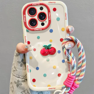 เข้ากันได้สําหรับiphone 16 15 14 13 12 11 Pro MAX X XR XS MAX 7 8 Plusที่มีสีสันPolka Dotสาวเชอร์รี่เคสโทรศัพท์ปกอ่อน