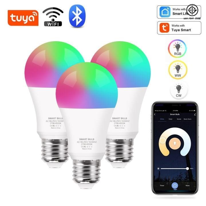 Tuya หลอดไฟหลายเฉดสี LED Smart Wifi Bulb RGB 10/15วัตต์ ควบคุมด้วยSmartphone ขั้วE27