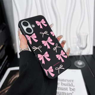 สำหรับ iPhone 16 Pro Max เคส ไอโฟน สีดำมันTPUซอฟท์เคส กันกระแทกกล้องป้องกัน โบว์ดอกไม้ เข้ากันได้กับ 14 13 12 Pro 11...
