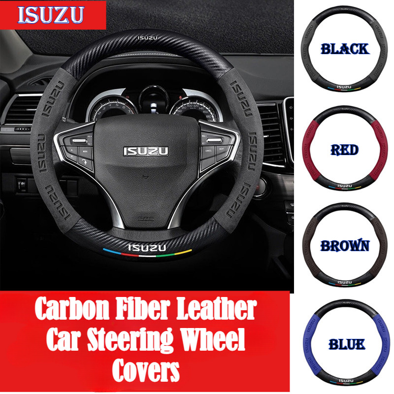 Isuzu 38 ซม.หนังนิ่มคาร์บอนไฟเบอร์กันลื่นระบายอากาศพวงมาลัยรถford-max v-cross mu-x taga พวงมาลัยอุปกรณ์เสริม