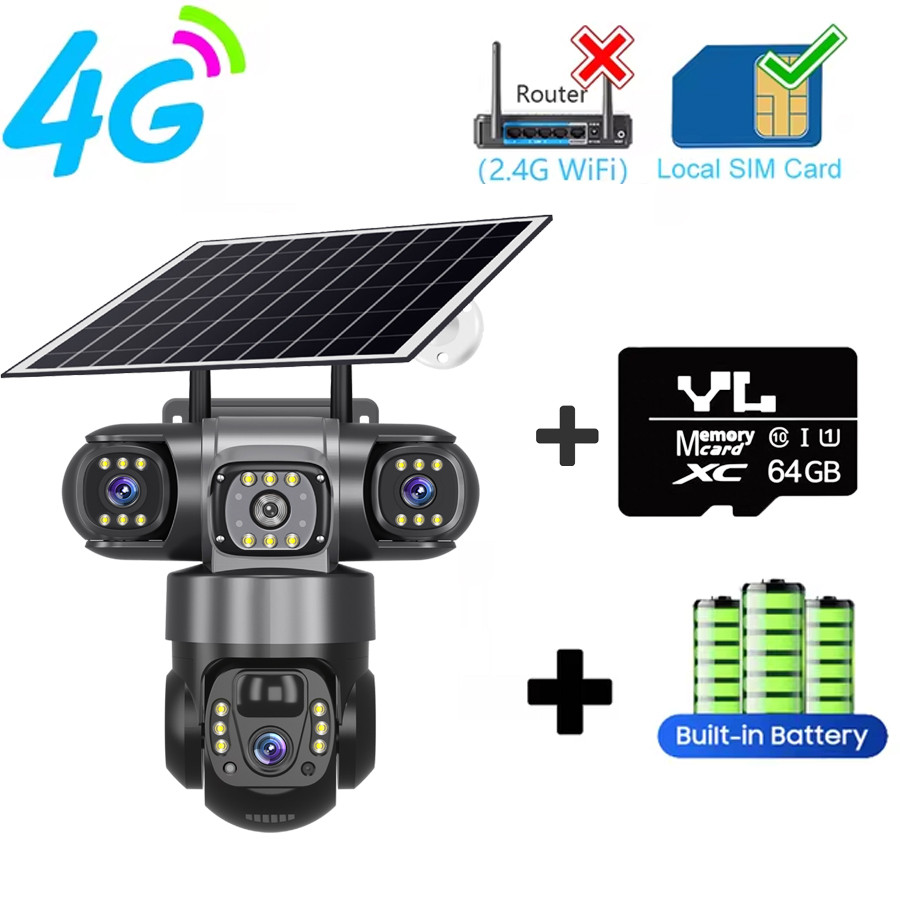 TDL 3 เลนส์ 4G พลังงานแสงอาทิตย์กล้อง HD15 MP360 กันน้ํากลางแจ้ง Night Vision 2-Way Audio กล้อง Human Detection IP กล้อง