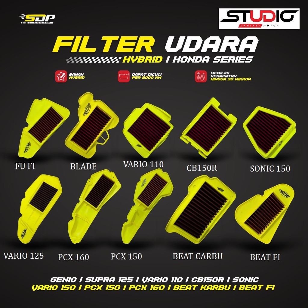SDP FILTER – กรองแอร์ไฮบริด กรองอากาศสแตนเลส Sdp Beat Cb150r Mio Jup Mx Beat Fi Supra 125 Ninja 250 Vario 110 Sonic Genio Ninja Rr Vario 125 150 Aerox 15 N Max Old New Pcx 150 160 Mio M3 Freego Grand ราคา ถูกที่สุด ดีลบีเคเค รูปภาพหลัก