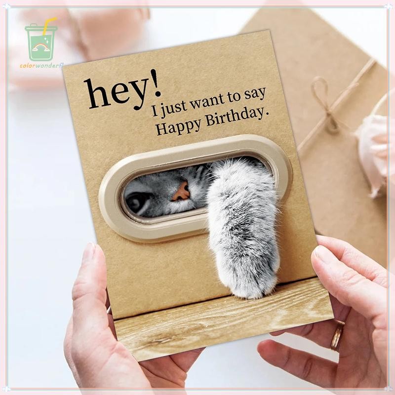 [สี] การ์ดวันเกิดแมวน่ารัก, การออกแบบตีนคิตตี้ขี้เล่น, การ์ดสุขสันต์วันเกิดพร้อมซองจดหมาย, ของขวัญที่ดีที่สุดสําหรับคนรักแมว, ครอบครัว, เพื่อน TH