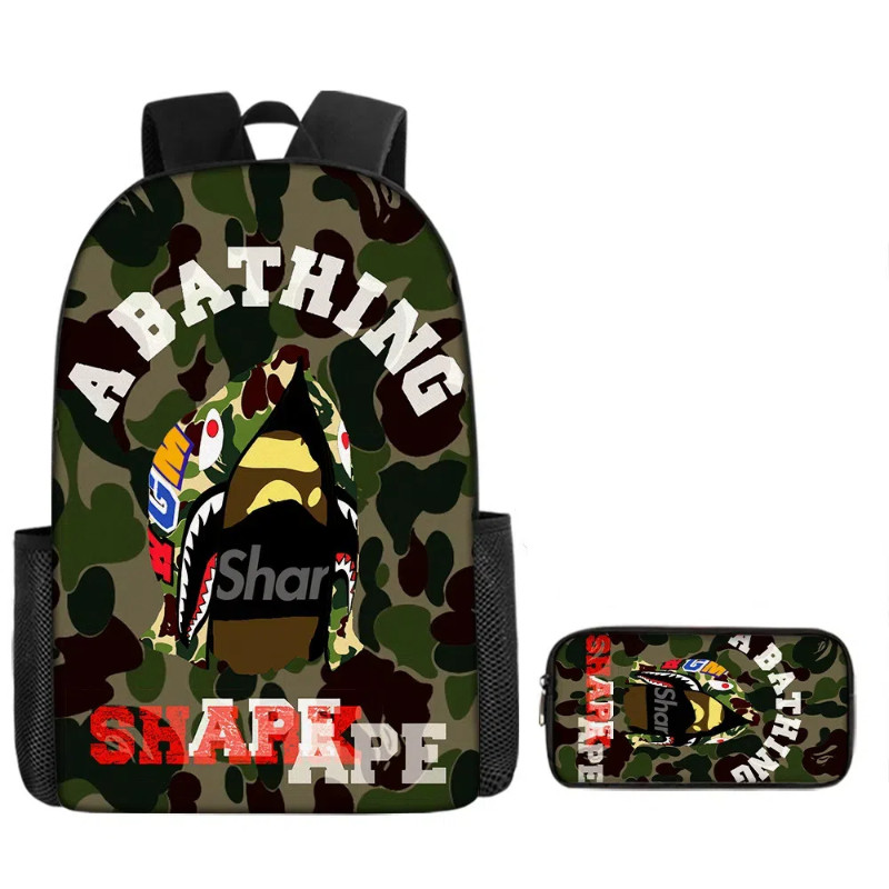 2 ชิ้น/ชุด กระเป๋านักเรียนเด็ก + กระเป๋าดินสอ Shark 3D การ์ตูน กระเป๋าเป้สะพายหลัง น้ําหนักเบากันน้ํา backpack - รูปที่ 2