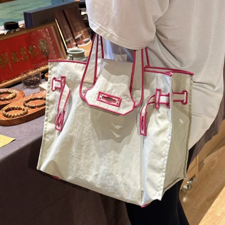 ใหม่ lacousette สไตล์ญี่ปุ่นปักเป็นมิตรกับสิ่งแวดล้อมกระเป๋าน้ําหนักเบาขนาดใหญ่-ความจุ Tote กระเป๋ากระเป๋าช้อปปิ้งแบบพกพา Shoul