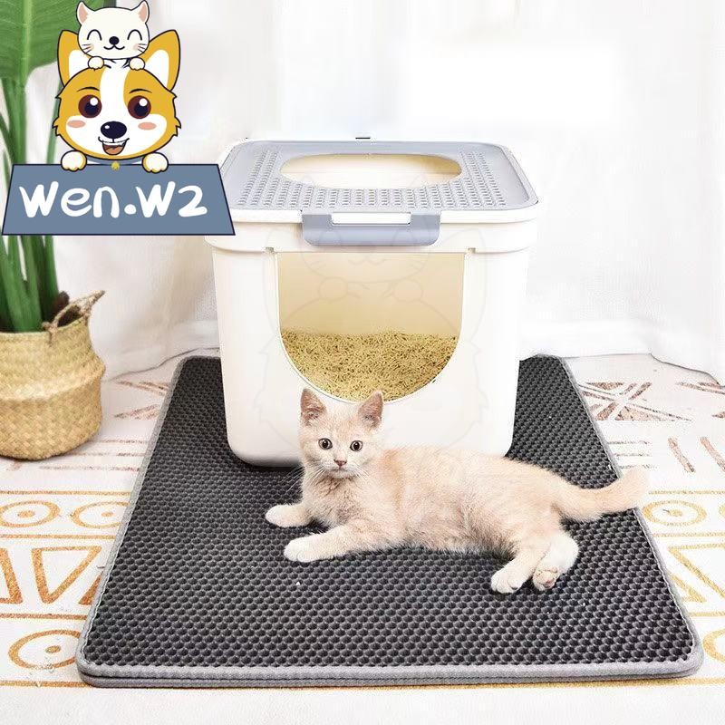 wen.W2 แผ่นรองทรายแมว EVA ป้องกันการกระเด็นและกระจาย แผ่นควบคุมทรายแมว ขนาดใหญ่ แผ่นรองสองชั้นระบายทราย