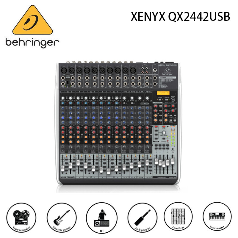 Behringer XENYX QX2442USB Premium 24-Input 4/2-Bus Mixer พร้อม XENYX Mic ปรีแอมป์และคอมเพรสเซอร์, โป