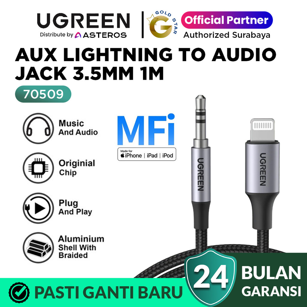 Ugreen iPhone Audio สาย AUX สําหรับ Iphone MFI Converter Lightning เป็น DC AUX JACK 3.5 มม.หูฟังลําโ