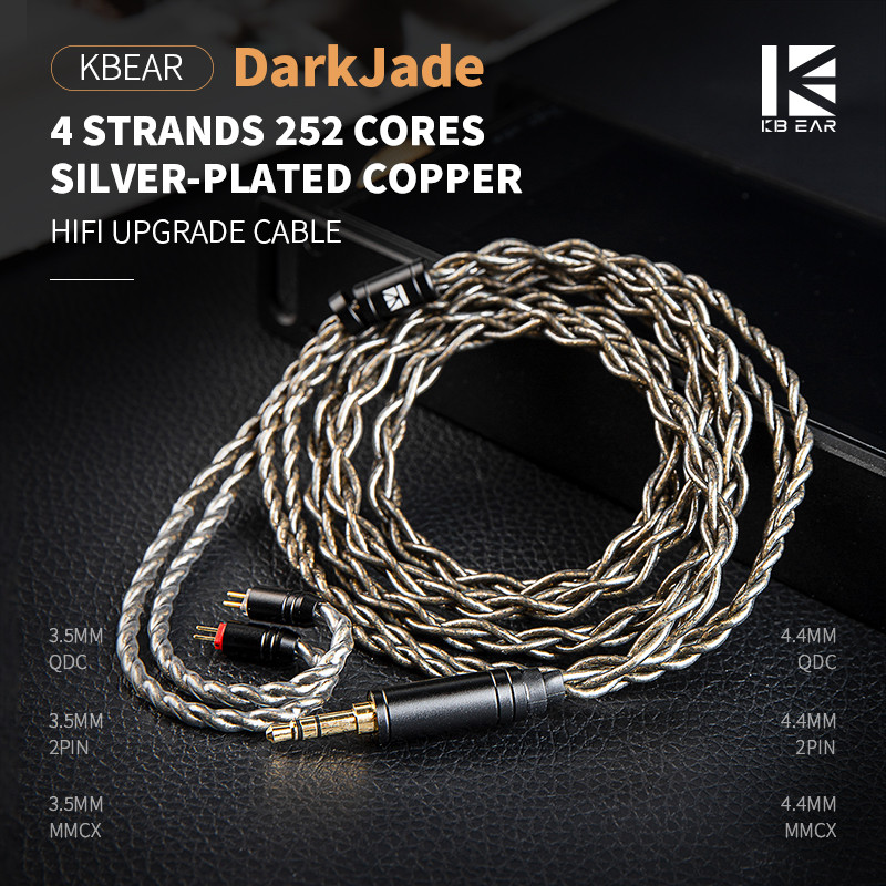 KBEAR DarkJade 4 เส้น 252 แกนทองแดงชุบเงินสายอัพเกรดไฮไฟ 3.5/4.4 มม. ปลั๊กทองแดงเคลือบทอง