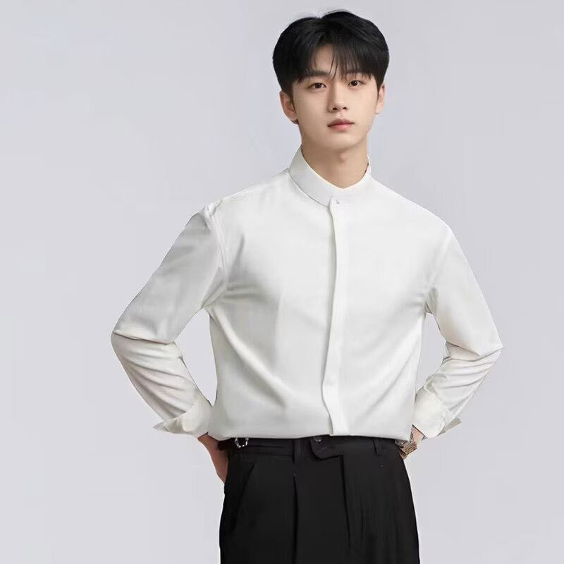 เอร์เชนชิ ใหม่เสื้อจีนผู้ชายที่เป็นผู้ใหญ่ที่มีแสงผู้ชายสไตล์เกาหลีธุรกิจภายในยืนปกเสื้อแขนยาว