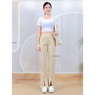 กางเกงขายาว 9ส่วน ทรงขาม้า ปลายขาผ่าข้าง ตีเกล็ดหน้า ผ้าเกาหลี เนื้อผ้านิ่ม ใส่ทำงานได้ เก็บทรงสวย p902#