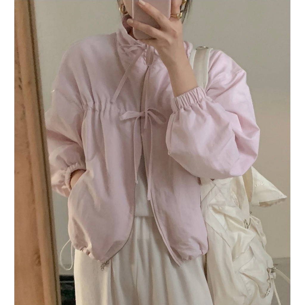 เสื้อโค้ทเสื้อแจ็คเก็ตลมฤดูใบไม้ร่วงแบบผูกเชือกลําลองและอเนกประสงค์