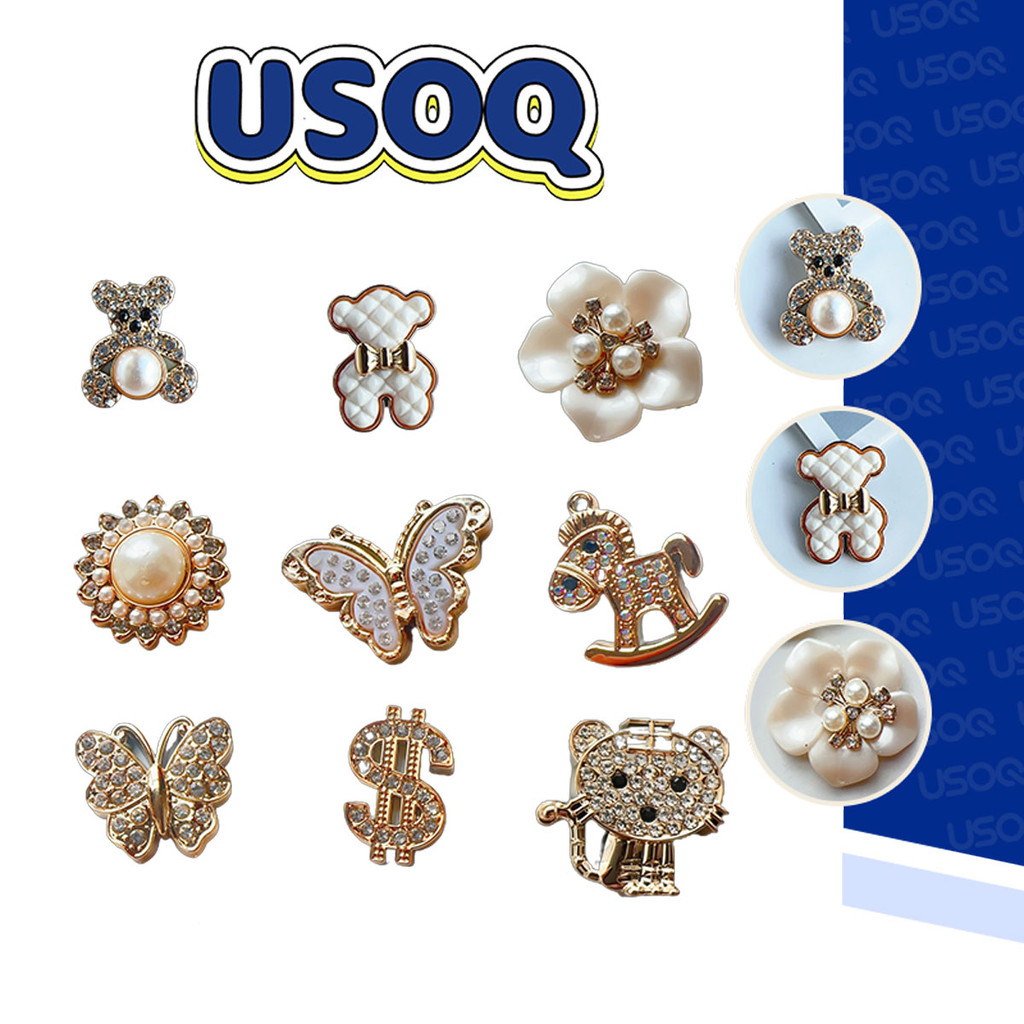 Usoq Jibbitz Crocs การ์ตูนหมีทองดอกไม้ถ้ํารองเท้าหัวเข็มขัด DIY อุปกรณ์เสริม Crocs Charm Jibbitz ปุ่ม