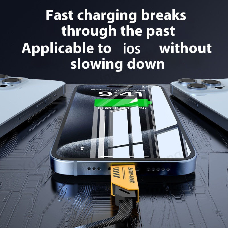 3 In 1 Cyber Mech Wind Charger Cable,240W Fast สายชาร์จ,สังกะสีอัลลอยด์ USB Data Line,ไนลอนทอสายชาร์จสําหรับ ios Micro Type C - รูปที่ 6