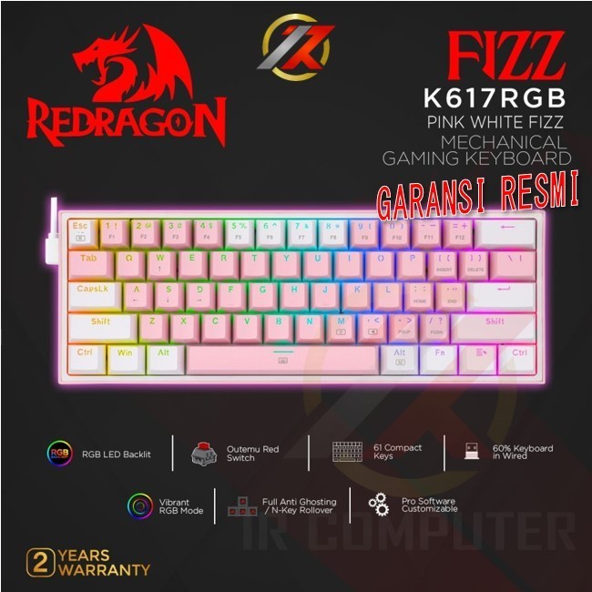 REDRAGON FIZZ - K617-RGB PINK WHITE RED SWITCH คีย์บอร์ดเกมกลไก