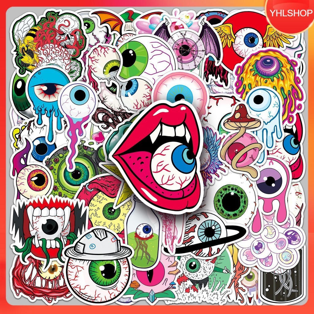 🍀ส่งจากไทย🍀 50แบบ สติกเกอร์ ลูกตาผี ฮาโลวีน eyeball sticker Halloween horror cartoon graffiti พร้อมส