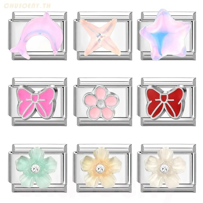 ยอดนิยม Love 3D ดอกไม้โบว์อิตาเลี่ยน Charm Links Fit 9 มม.สร้อยข้อมือสแตนเลสทําเครื่องประดับ