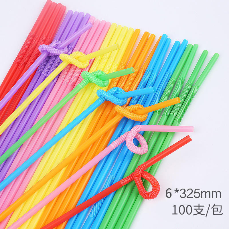หลอดศิลปะที่มีสีสันทิ้งหลอดพลาสติกโค้งงอได้สำหรับเครื่องดื่มน้ำผลไม้หลอดรูปร่างสร้างสรรค์