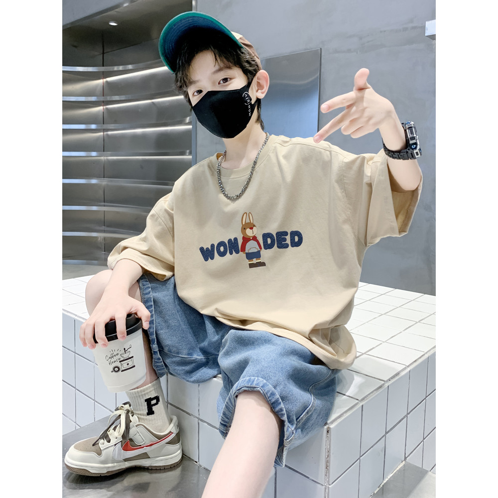 (จัดส่งตลอด 24 ชั่วโมง)เสื้อยืดสำหรับเด็ก ชุดเด็ก แขนสั้น เสื้อยืด ฤดูร้อน หล่อจัง ผ้าฝ้าย ด้านบน นคอกลมใส่ได้เด็ก