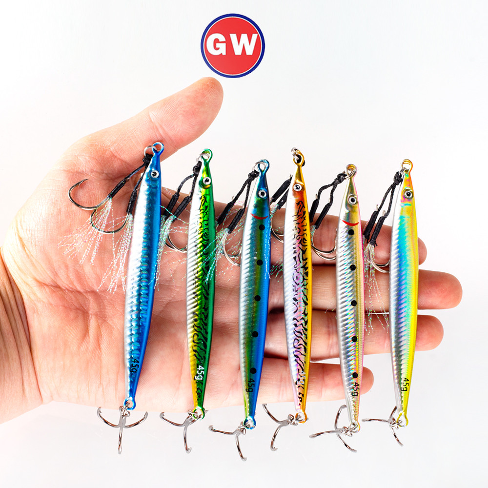 พิมพ์เหยื่อตกปลาเหยื่อ 14G-45G Hard เหยื่อประดิษฐ์ Jig 1 PC ยาว Casting Jigging Lure พร้อมตะขอตกปลาที่แข็งแกร่งสําหรับเรือตกปลา
