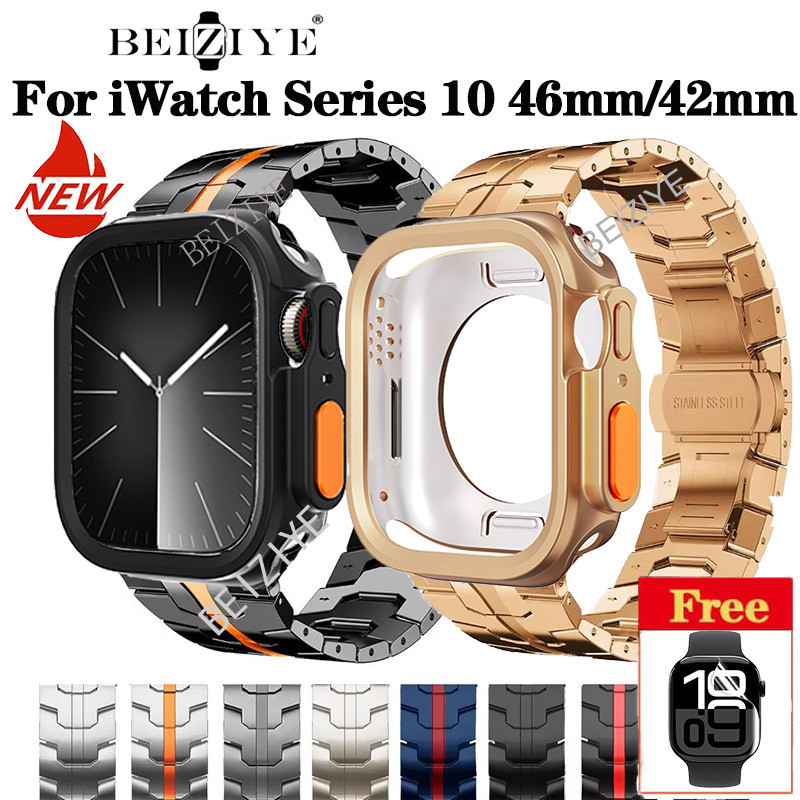โลหะหรูหราสาย + TPU สําหรับ iWatch Series 10 46 มม.42 มม.สแตนเลสสตีลสําหรับ iWatch Series 10 เปลี่ยน