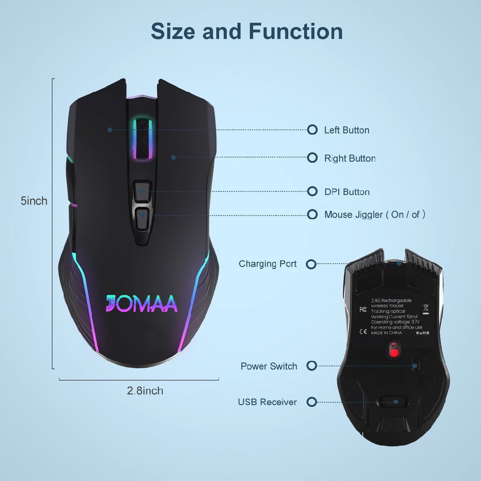 Jomaa เมาส์เกมมิ่งไร้สาย RGB ชาร์จ Type-C 1600 DPI thumbnail 3