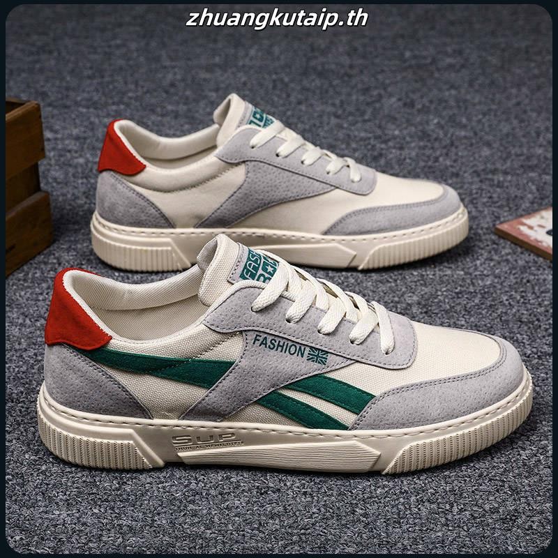 YYW196 รองเท้ากีฬาผู้ชายรุ่นใหม่เกาหลีเทรนด์ผ้าใบลำลองนักเรียนสุทธิสีแดงสีเขียวสีดำสีแดง 39-44