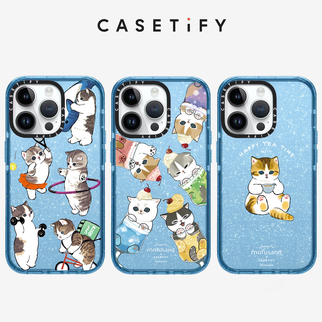Glitter ปลอกการ์ตูน Blue Cat เคสโทรศัพท์แบบนุ่มสําหรับ IPhone 16ProMax 16Pro 15ProMax 15 16 14 13 12 11 Pro Max กรณีห่อกันกระแทกด้านหลัง