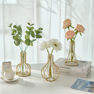 แจกันแก้วไฮโดรโปนิก เรียบง่าย สําหรับตกแต่งบ้าน หล็กดัด สีทอ…