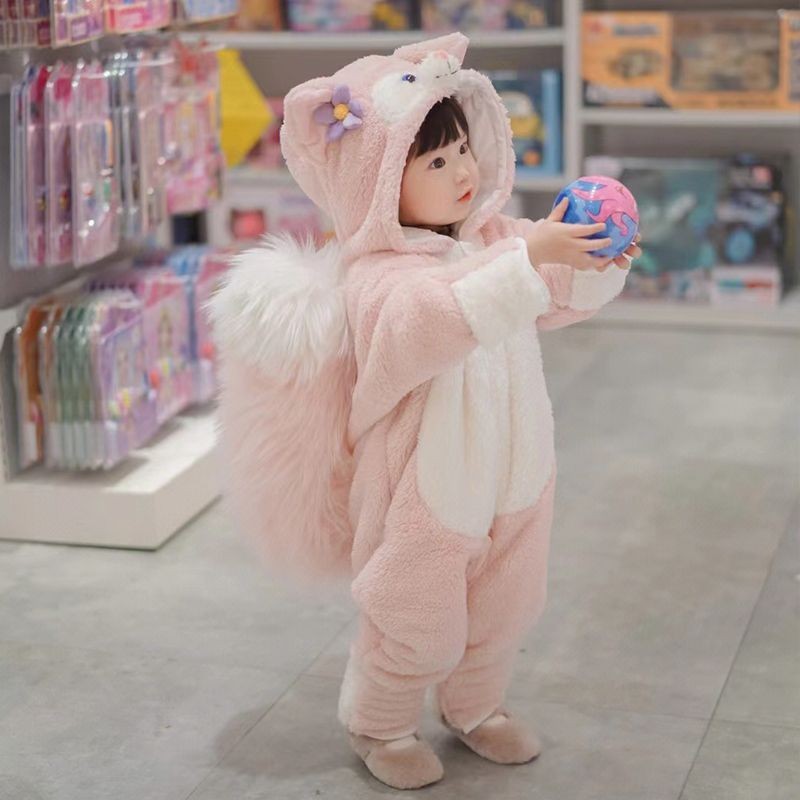 ชุดนอนเด็กผู้หญิงน่ารักฤดูใบไม้ร่วงและฤดูหนาว2025ใหม่ Lingna Belle เด็กกำมะหยี่ชุดนอนชิ้นเดียวชุดประกอบด้วยหางม้าเหมาะสำหรับเด็ก ที่มีขนาด 80 หลาถึง 130 หลา. - รูปที่ 4