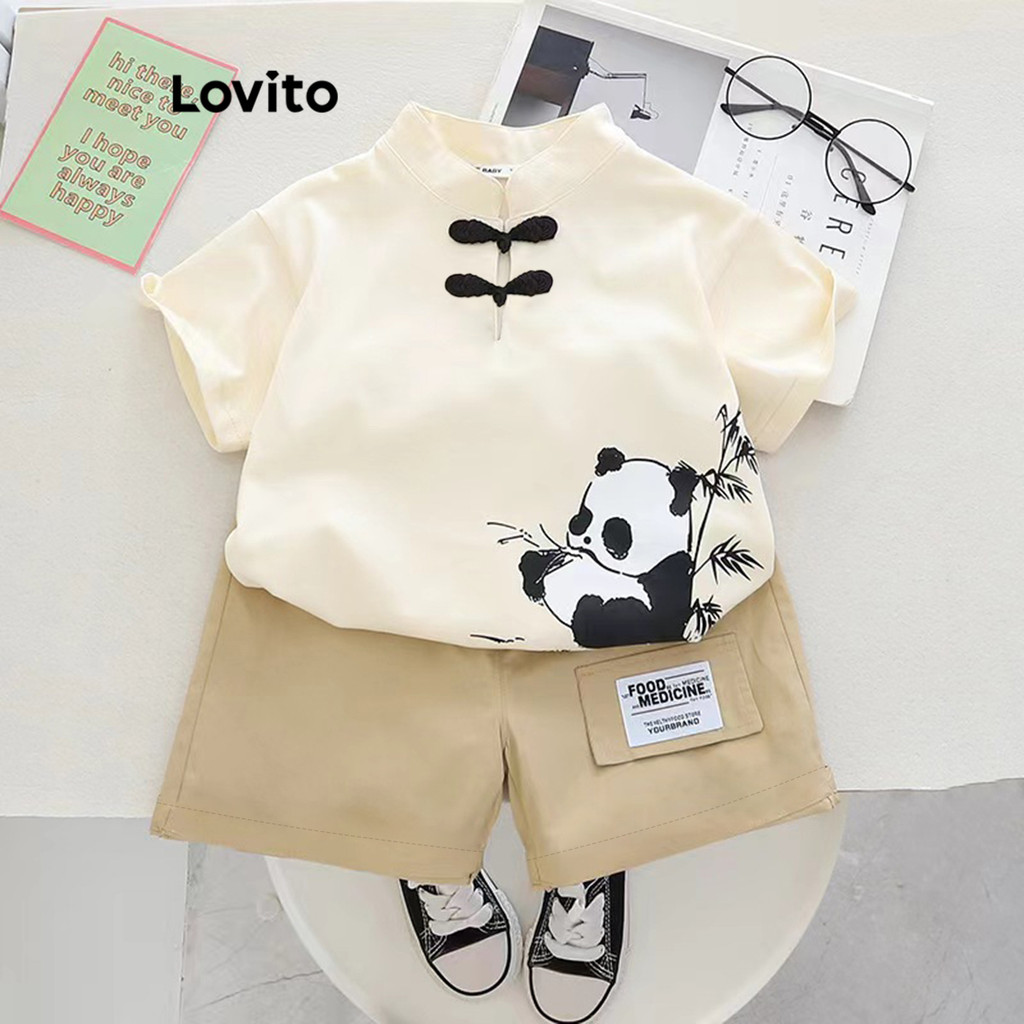 Lovito ชุดกางเกงขาสั้นปุ่มลายสัตว์น่ารักน่ารัก LNA80035