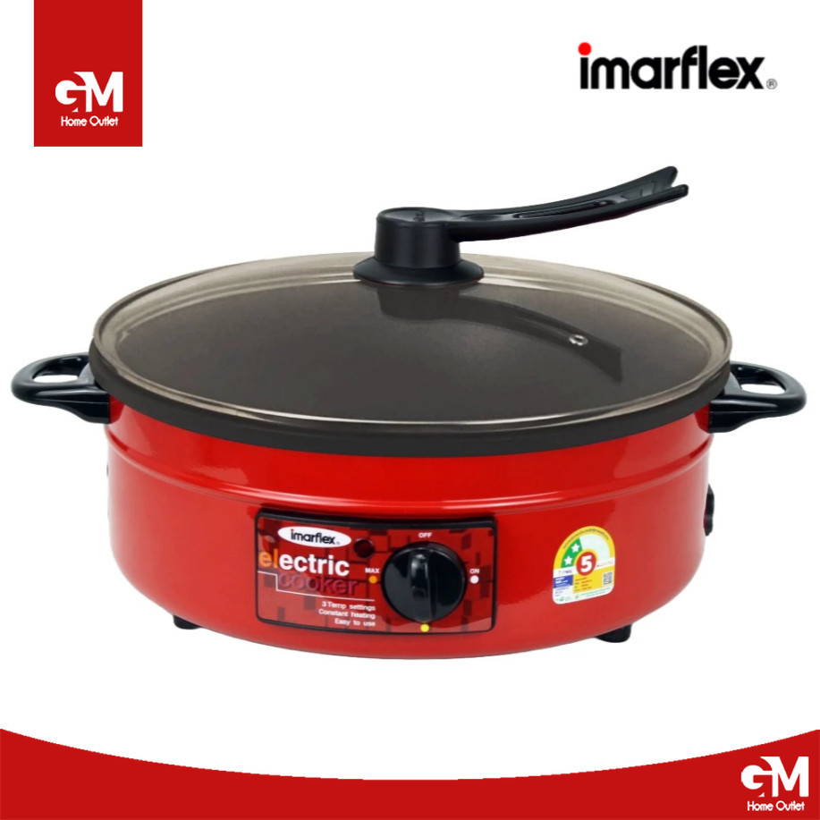 IMARFLEX กระทะไฟฟ้า รุ่น IP-134 เคลือบ เทปลอน ขนาด 3 ลิตร ฝาแก้ว แบบใหม่ กระทะไฟฟ้าเทปล่อน by GM HOME