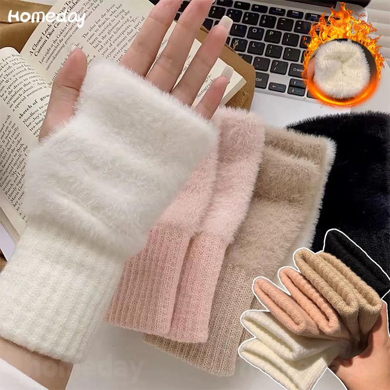 ถุงมือครึ่งนิ้ว ผ้าวูล แบบถักนิตติ้ง ให้ความอบอุ่น เหมาะกับฤดูหนาว สําหรับผู้หญิง และผู้ชาย