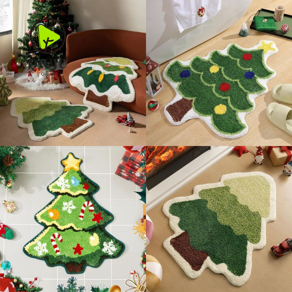ชิวจู พรมห้องนอน,รูปทรงต้นคริสต์มาสพรมคริสต์มาสขนาดเล็ก,อุปกรณ์วันหยุดตุ๊กตากันลื่นหลังเตียงด้านข้างพรมตกแต่งบ้าน