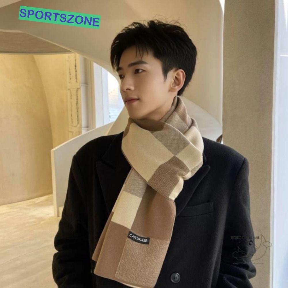 Sportszone ผ้าพันคอขนสัตว์ลายสก๊อตผู้ชาย, ผ้าพันคอแคชเมียร์ฤดูหนาวกันลมคลาสสิก, เรียบง่ายกลางแจ้ง Thicken ยาว Checkered ผ้าพันคอของขวัญ