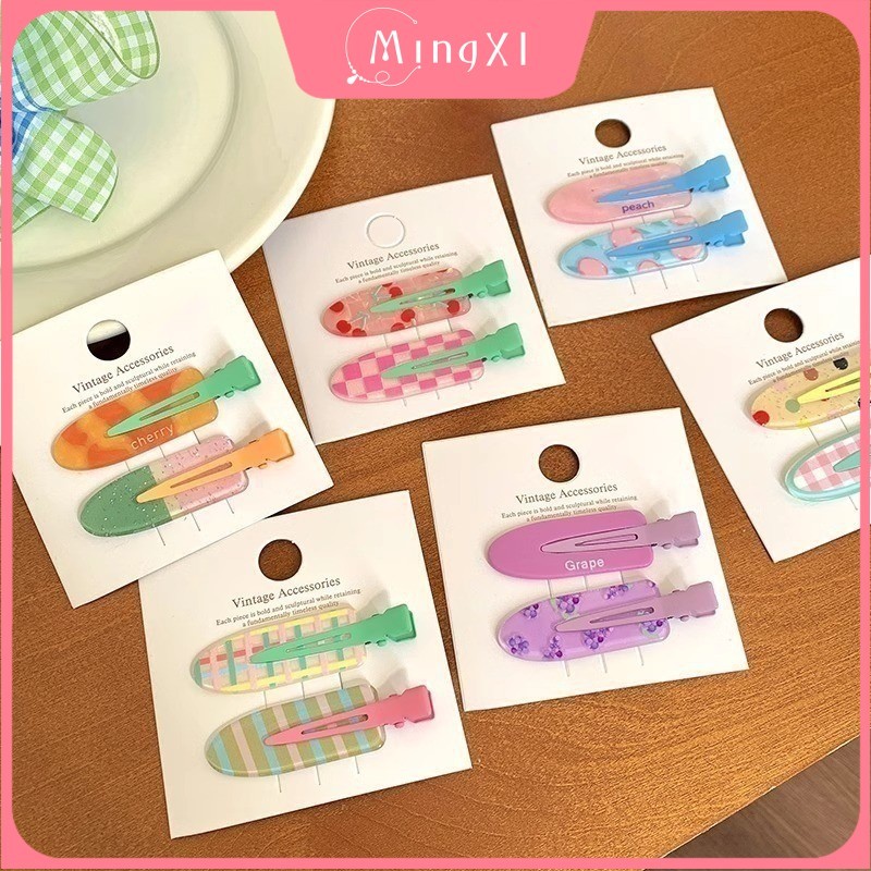 หวานตัดกันตรวจสอบกิ๊บติดผมผู้หญิงหน้าม้าด้านข้างน่ารัก BB คลิปเครื่องประดับผมแฟชั่น