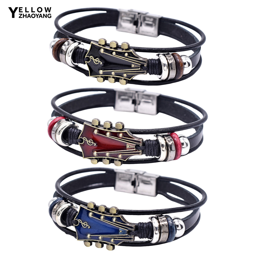 คนรักเพลงสร้อยข้อมือกีต้าร์ข้อมือสร้อยข้อมือวินเทจพังก์สไตล์ถักสร้อยข้อมือกีต้าร์ปรับหนัง มารยาท ข้อมือเครื่องประดับสําหรับผู้ชายและผู้หญิงแฮนด์เมดย้อนยุคกระด - รูปที่ 4