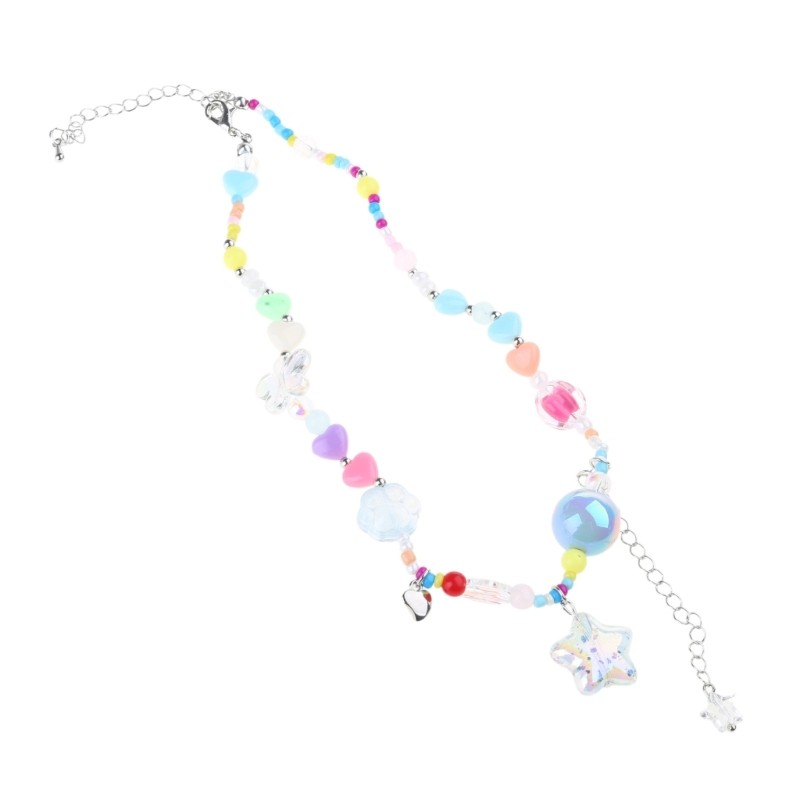 SPT* Colored Heart Star Necklace Handmade Bohemian Bead Necklace Clavicle Chain