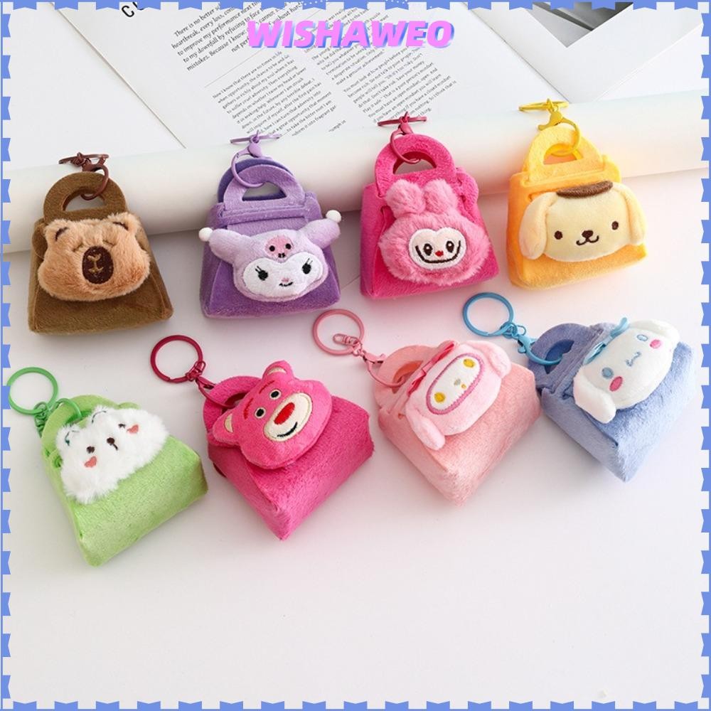 Wishaweo กระเป๋าพวงกุญแจ, Kuromi Cinnamoroll Sanrio Hello Kitty กระเป๋าใส่เหรียญตุ๊กตา, ของขวัญแฟชั่นกระเป๋าเงินกระเป๋าเก็บจี้