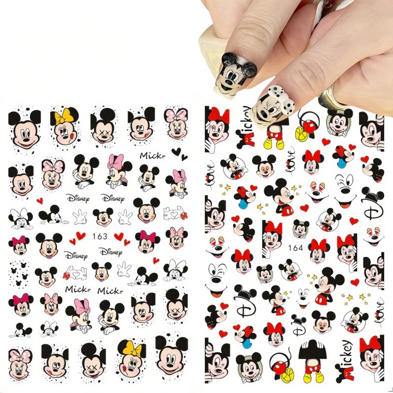 ใหม่ 3D Disney Mickey สติกเกอร์เล็บน่ารัก Mickey Mouse Minnie อุปกรณ์เล็บอะนิเมะ Hello Kitty สําหรับกดติดบนเล็บ