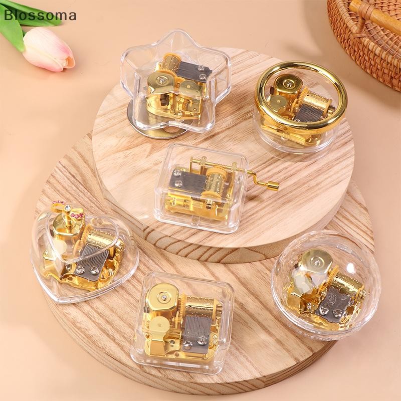Blossoma Creative Hand ดําเนินการเพลง Mini อะคริลิคโปร่งใสโลหะการเคลื่อนไหว Octave กล่องตกแต่งบ้านของขวัญวันเกิดคู่ใหม่
