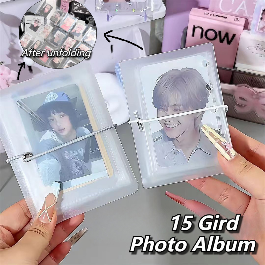 15 ตารางการ์ดหนังสือ 3 นิ้ว/2R โปร่งใสพับอัลบั้มรูป Frosted ฝาครอบ Photobook เก็บหนังสือ Kpop Idol การ์ดขนาดเล็กอัลบั้ม