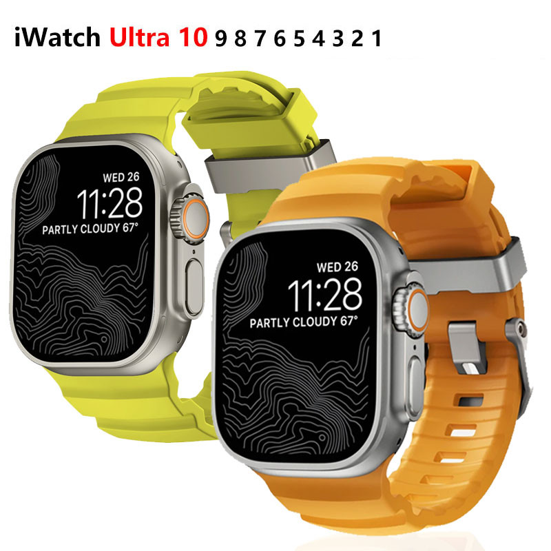 Sport Band สําหรับ Apple Watch Ultra 2 10 9 8 7 6 SE 5 4 ซิลิโคนไทเทเนียมสร้อยข้อมือสําหรับ iWatch 42 มม.44 มม.45 มม.46 มม.49 มม.