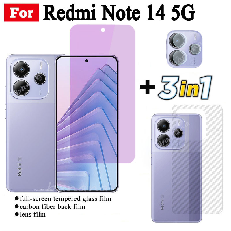 Redmi Note 14 5G Anti Blue Light RayกระจกนิรภัยRedmiหมายเหตุ 13 Pro 4G 5G 14C A3 ป้องกันหน้าจอ+ฟิล์มเลนส์กล้อง+ฟิล์มด้านหลัง