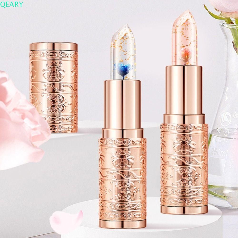 Qeary ลิปสติกเปลี่ยนสีอุณหภูมิ, Moisturizing Nourishing Shimmer Jelly Lips Gloss, Plant Composition กันน้ํา Anti-drying Non Stick Cup กลีบดอกไม้ลิปสติก Lips Care