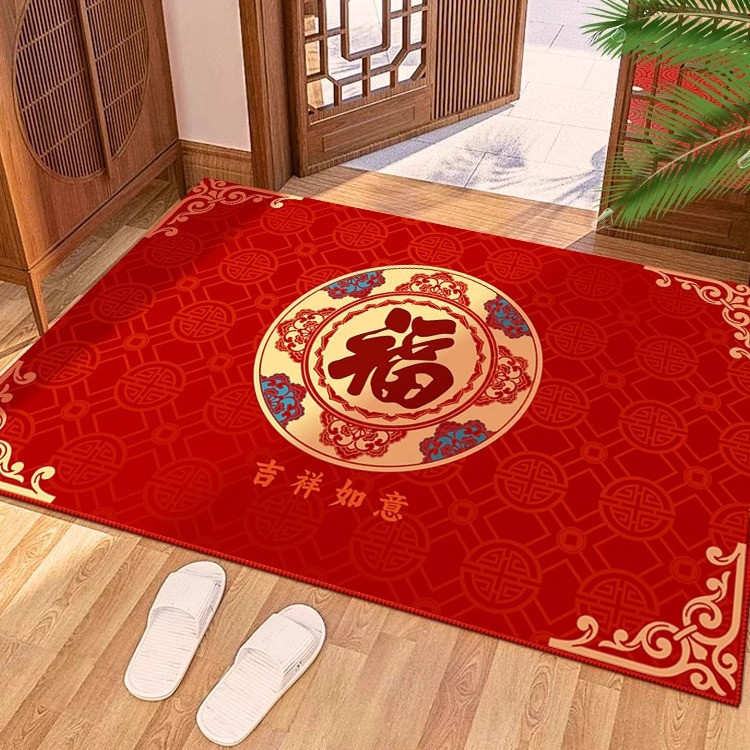 [พร้อมสต็อกจัดส่งที่รวดเร็ว] เสื่อ พรมปูพื้น สีแดงเทศกาลปีใหม่ทางเข้าบ้านพรมปูพื้นพรมกันลื่นทนต่อการสึกหรอตกแต่งเสื่อ