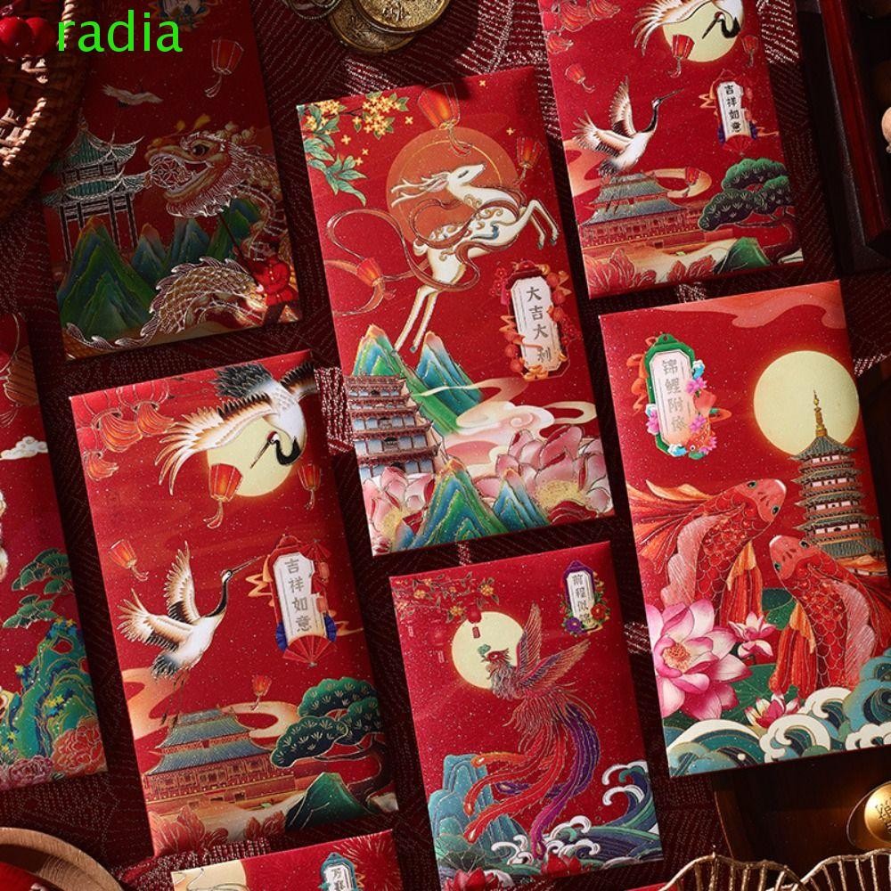 Radiantzap 6 ชิ้นปีใหม่ซองจดหมายสีแดง, สไตล์จีน Hongbao Lucky Money Bag, ของขวัญถุงบรรจุแบบดั้งเดิมหนา Blessing โชคดีกระเป๋าสีแดงวันเกิดงานแต่งงาน