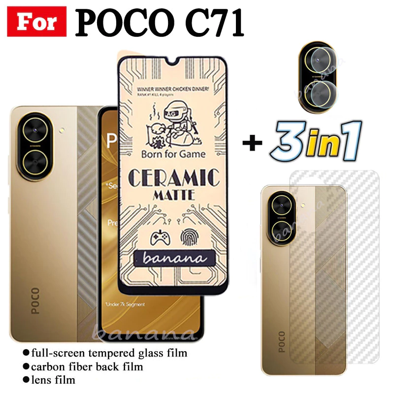 3 IN 1 Poco C71 เซรามิคกระจกนิรภัยสําหรับ Poco C75 C61 C65 Poco X7 Pro X6 Pro F7 Pro M7 Pro เลนส์กล้องกระจกป้องกันหน้าจอและฟิล์มด้านหลัง